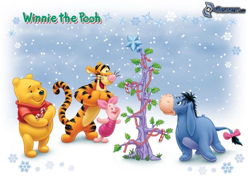 Winnie the Pooh y sus amigos, navidad, árbol de Navidad, nieve, historia