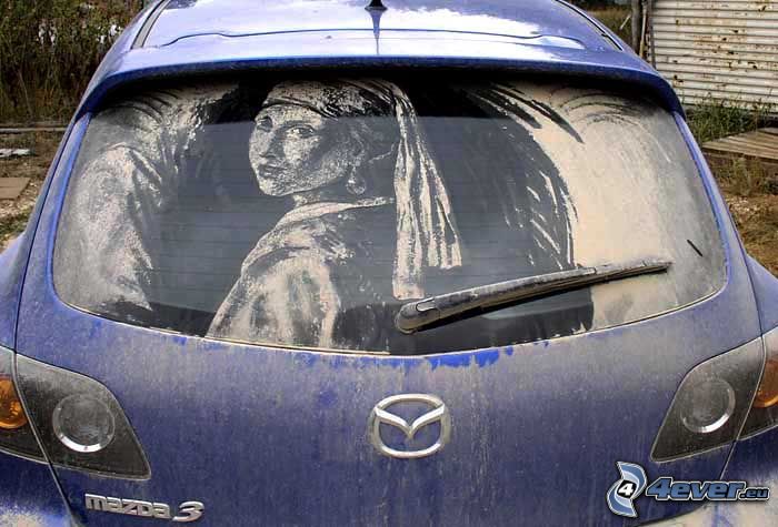 arte, polvo, dibujo, coche, Mazda 3