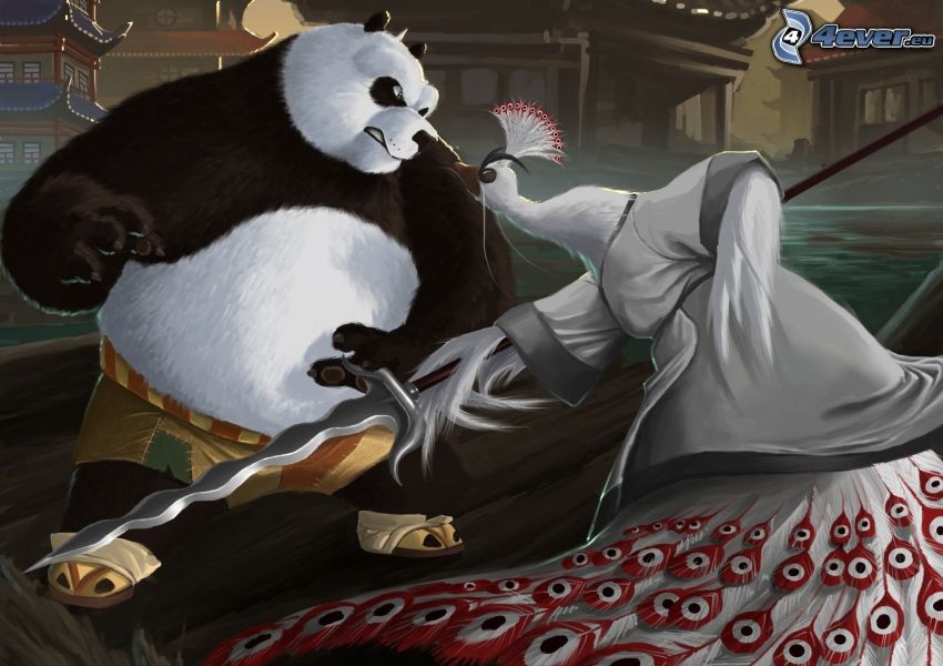 Kung Fu Panda, pavo real, espada