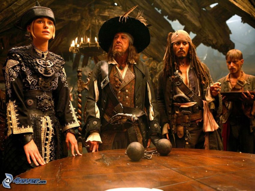 Piratas del Caribe, Elizabeth Swann, Hector Barbossa, Jack Sparrow