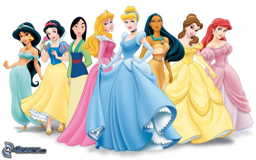 Princesas de Disney, Mulan, Blancanieves, La bella durmiente, Cenicienta, Pocahontas, Jasmine