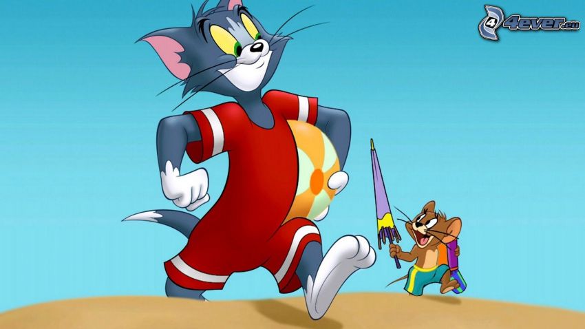 Tom y Jerry, playa, sombrilla