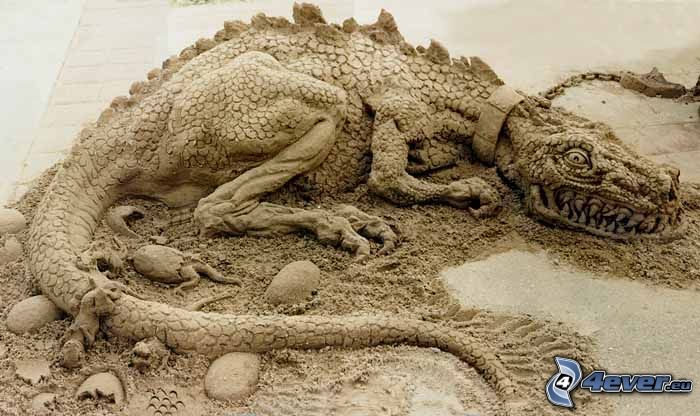 lagarto, dragón, esculturas de arena