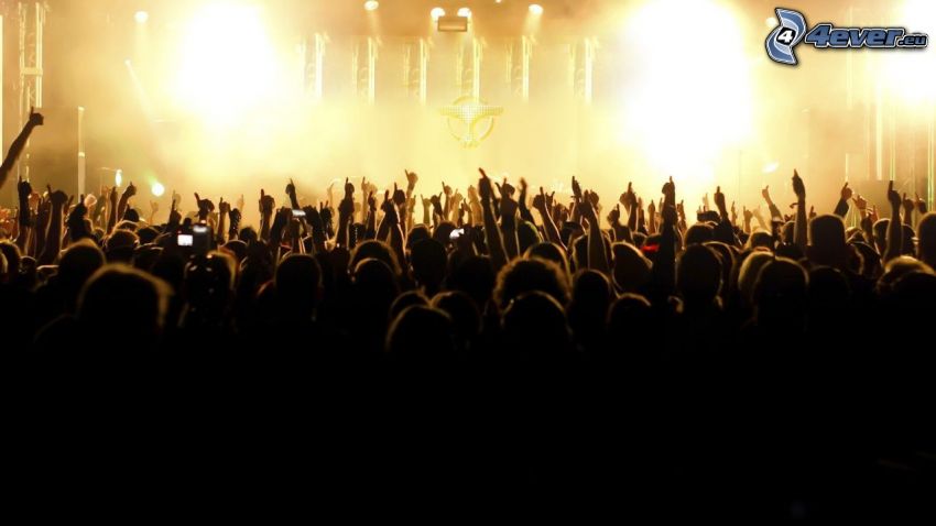 concierto, multitud, Fans, manos