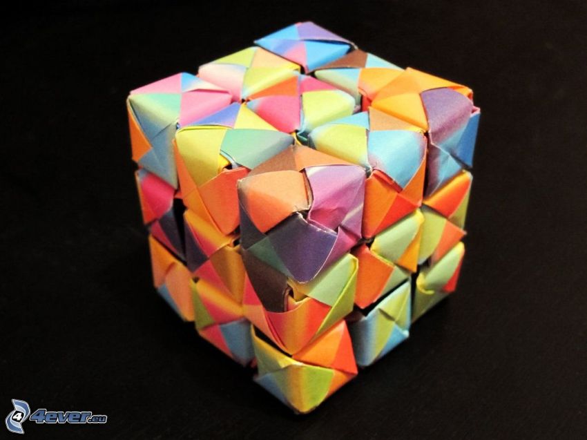 origami, cubo, papel de color