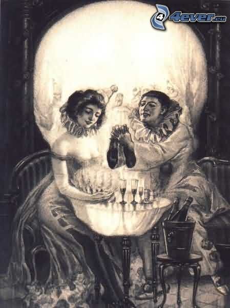 The Pierrot's love, cráneo, personas, dibujo