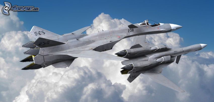 aviones de caza, Macross, nubes