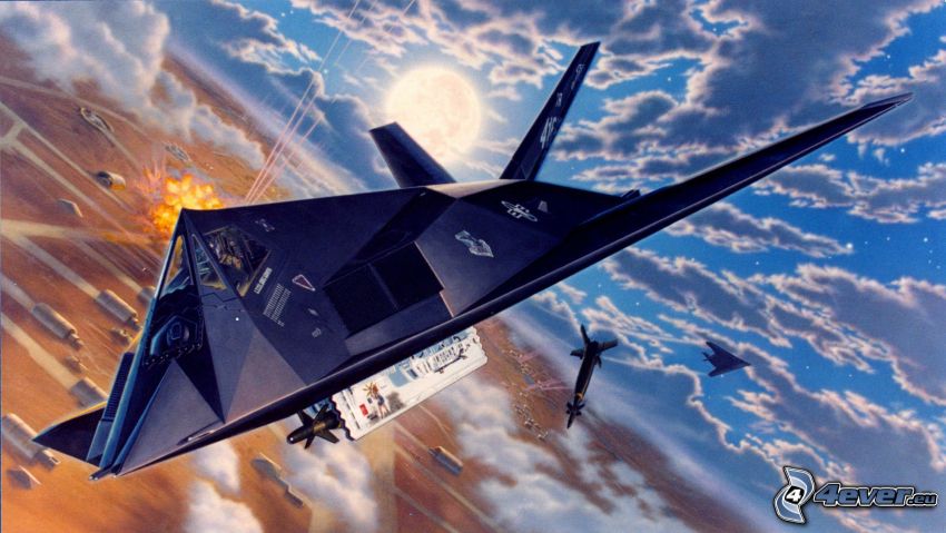 Lockheed F-117, nubes, dibujos animados