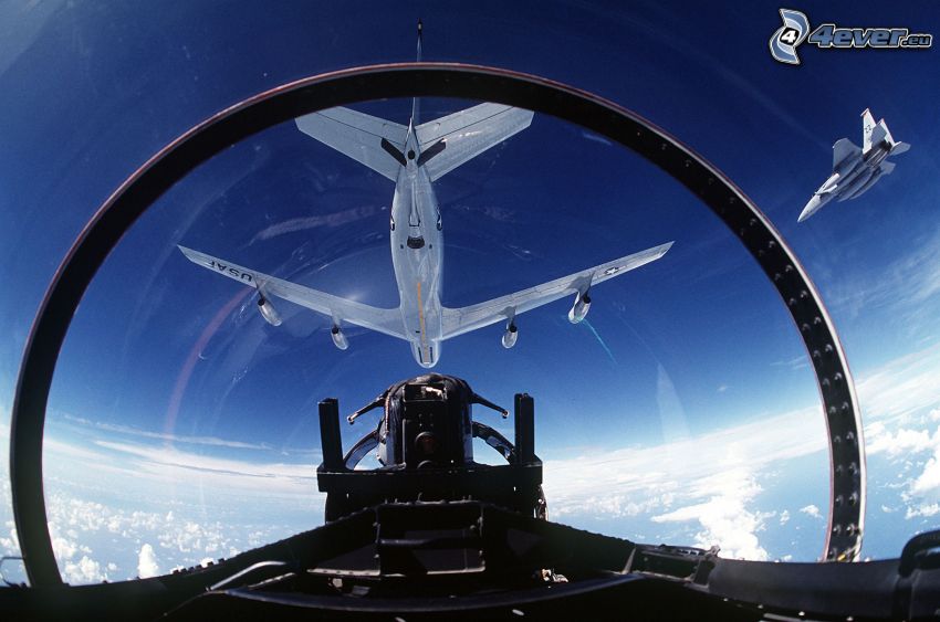 reabastecimiento en vuelo, Boeing KC-135 Stratotanker, F-15 Eagle, cabina de piloto, USAF