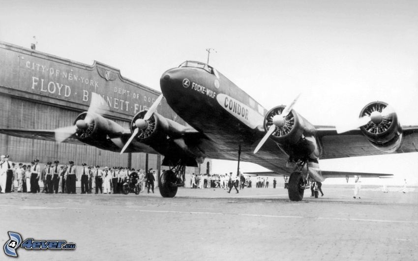 Focke-Wulf Fw 200, hélice, avión, aeropuerto, foto vieja