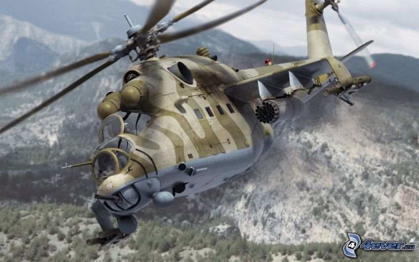 Mil Mi-24, helicóptero militar, colina
