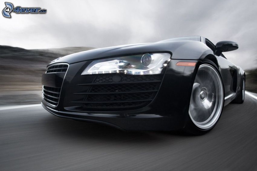 Audi R8, delantera de coche, reflector, acelerar