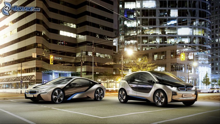 BMW i3 Concept, BMW i8, ciudad de noche