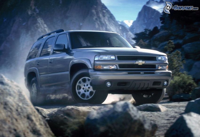 Chevrolet Tahoe, SUV, rocas