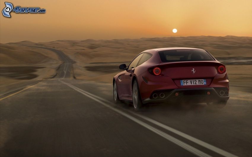 Ferrari FF, camino, puesta del sol, desierto