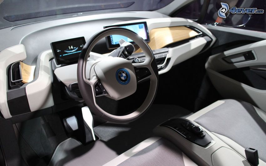 interior BMW i3, volante
