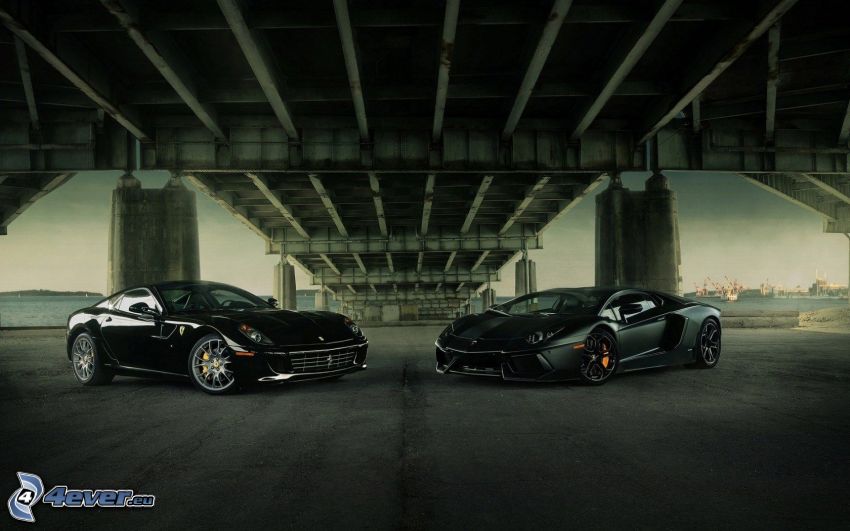 Lamborghini Aventador, Ferrari 599 GTB Fiorano, bajo el puente