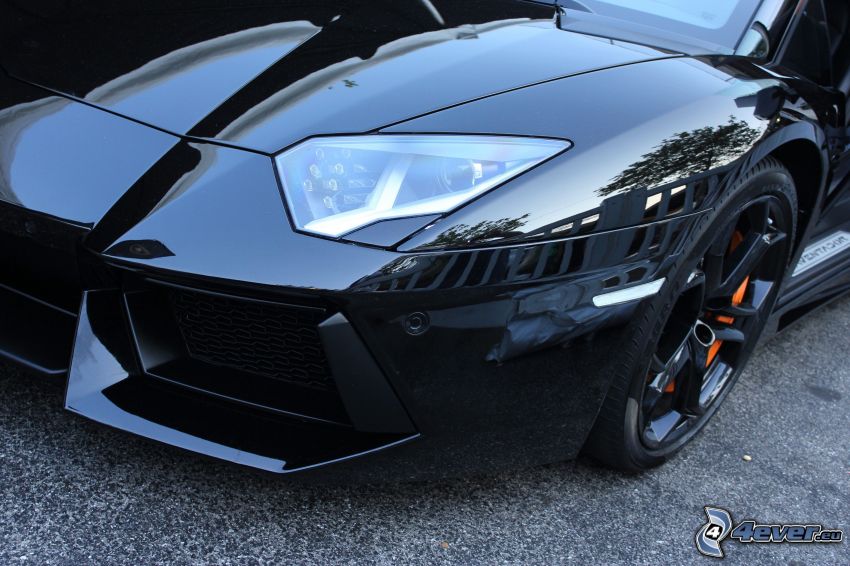 Lamborghini Aventador, reflector, delantera de coche, rueda