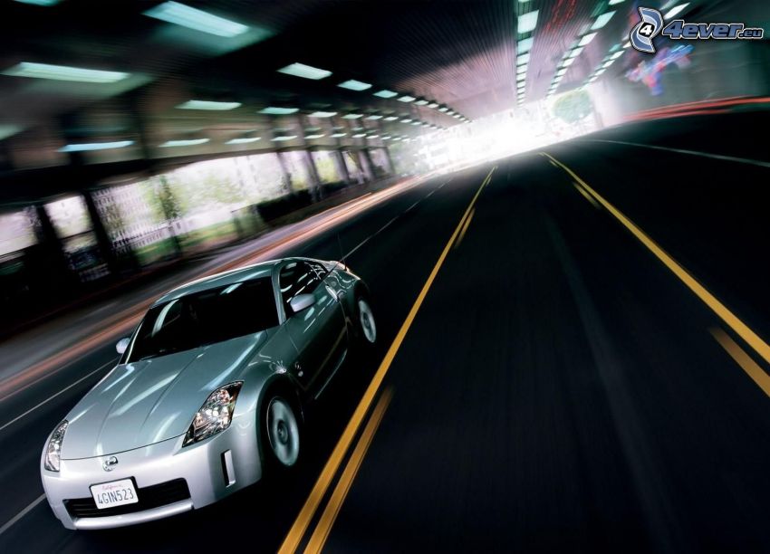 Nissan, acelerar, camino, túnel