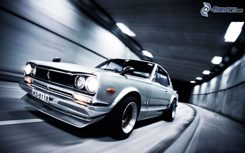 Nissan Skyline GT-R, veterano, acelerar, túnel