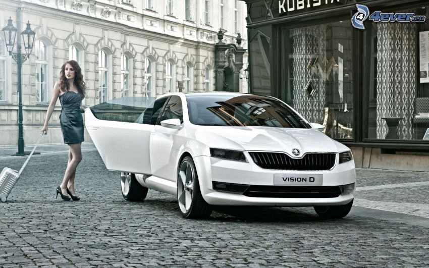 Škoda Vision D, concepto, mujer, plaza, pavimento