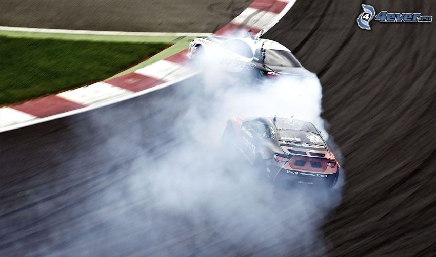 carreras, drift, humo