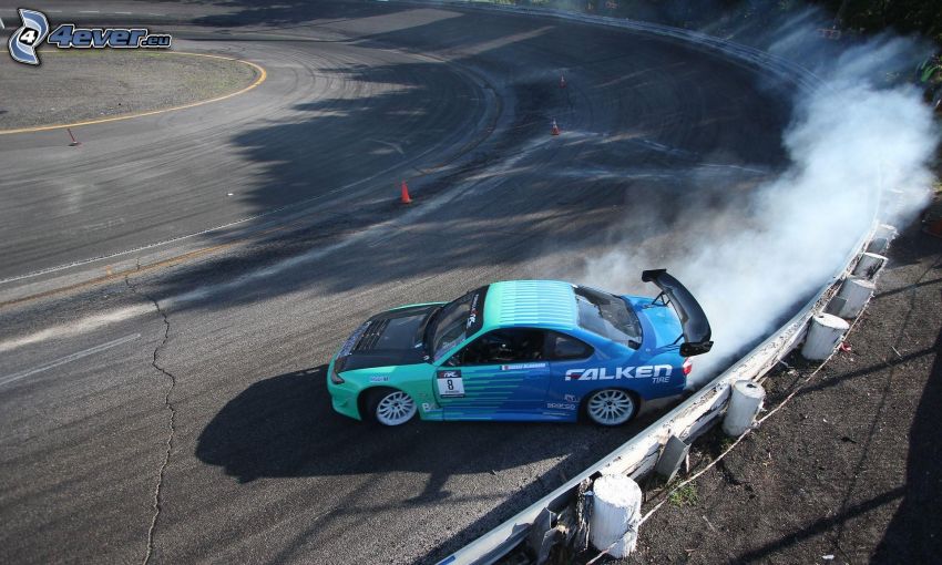 coche de carreras, drift, humo, carreras en circuito