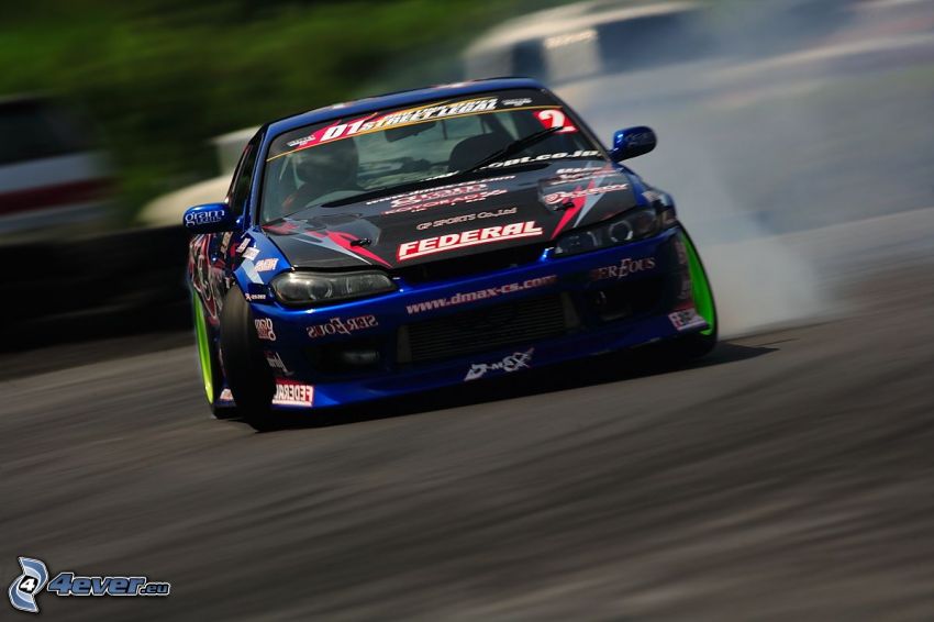 coche de carreras, drift, humo