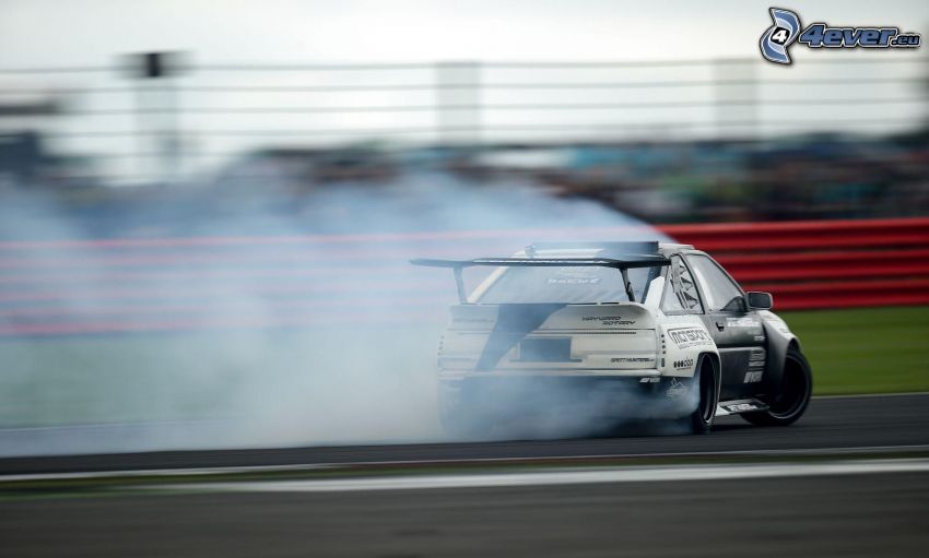 drift, coche de carreras, humo