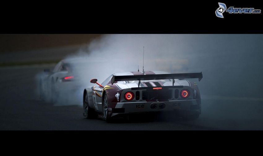 Ford GT40, coche de carreras, humo