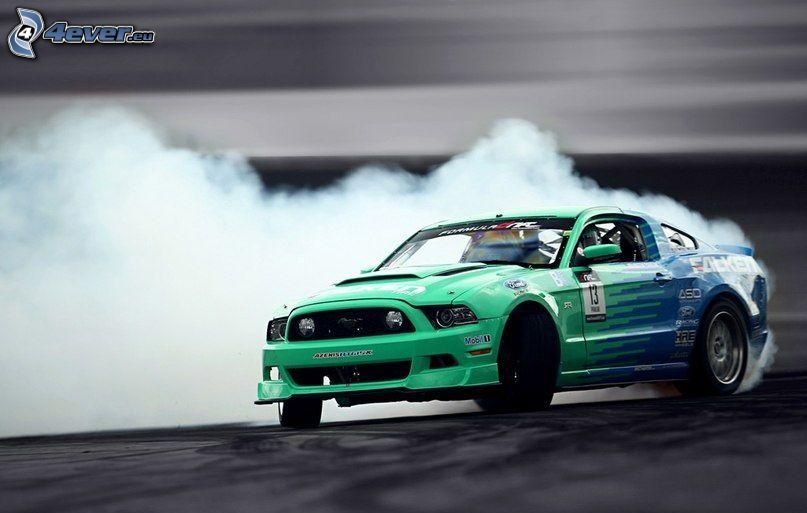 Ford Mustang, drift, humo