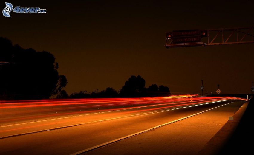 carretera en noche, luces