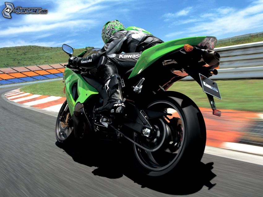 Kawasaki ZX 10R, motociclista, carreras en circuito, acelerar