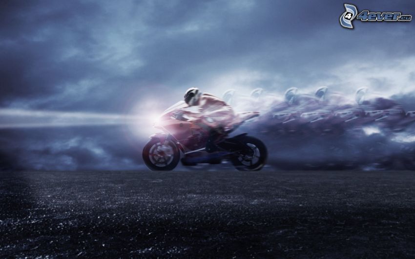 motocicleta, motociclista, acelerar