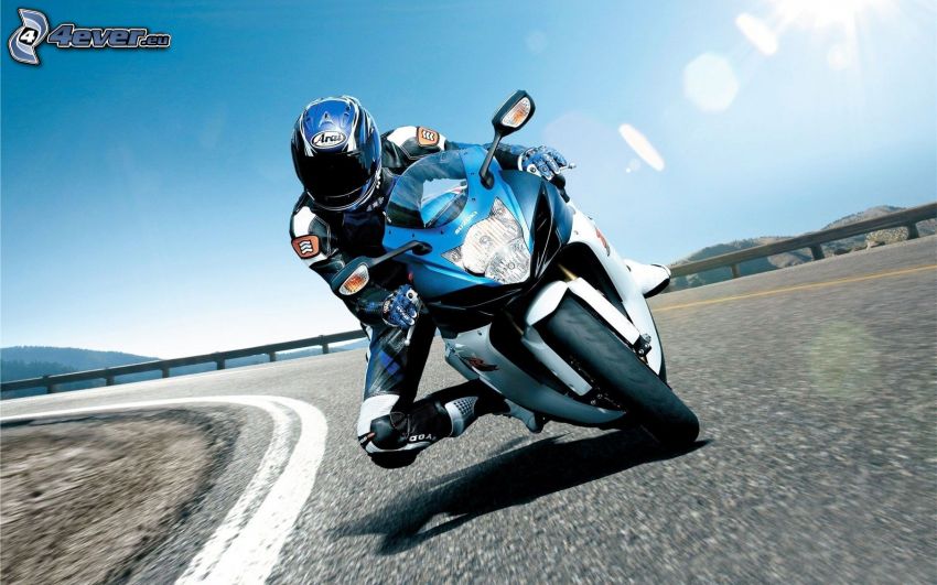 motociclista, Suzuki, curva, acelerar