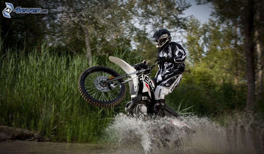 motocross, motocicleta, motociclista, agua, naturaleza