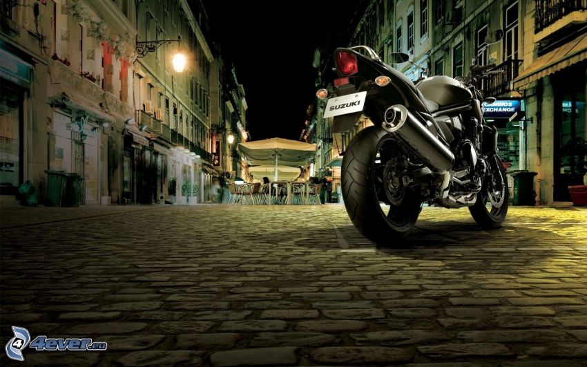 Suzuki GSX-R, calle, pavimento, noche