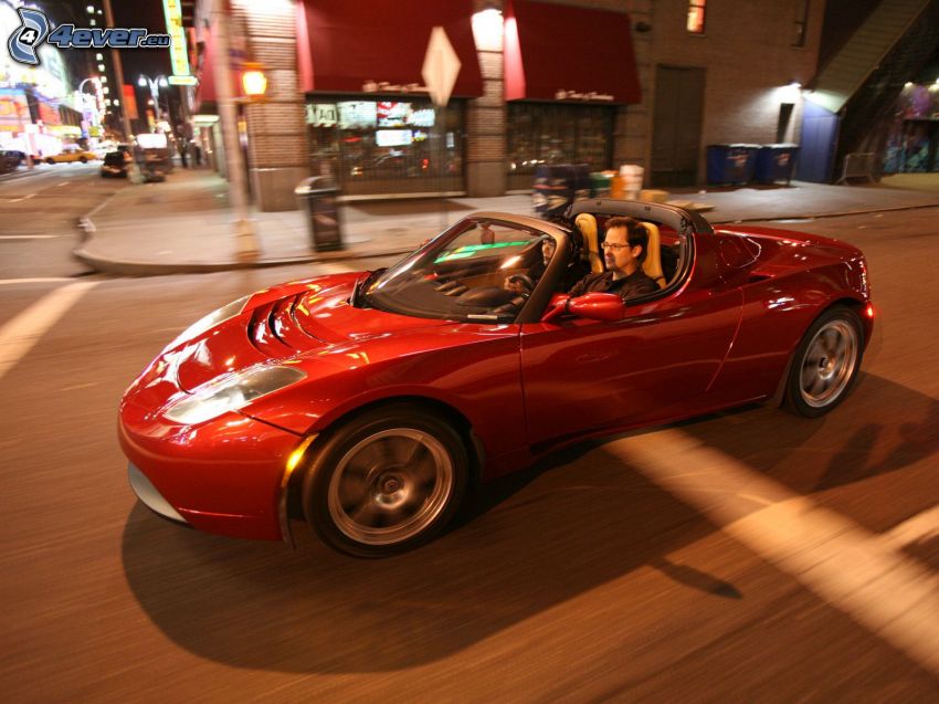 Tesla Roadster, acelerar, ciudad, cruce