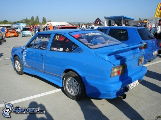 Škoda Rapid, azul, tuning, coche