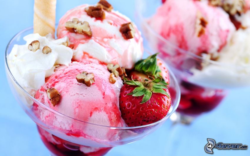 copa de helado, fresas