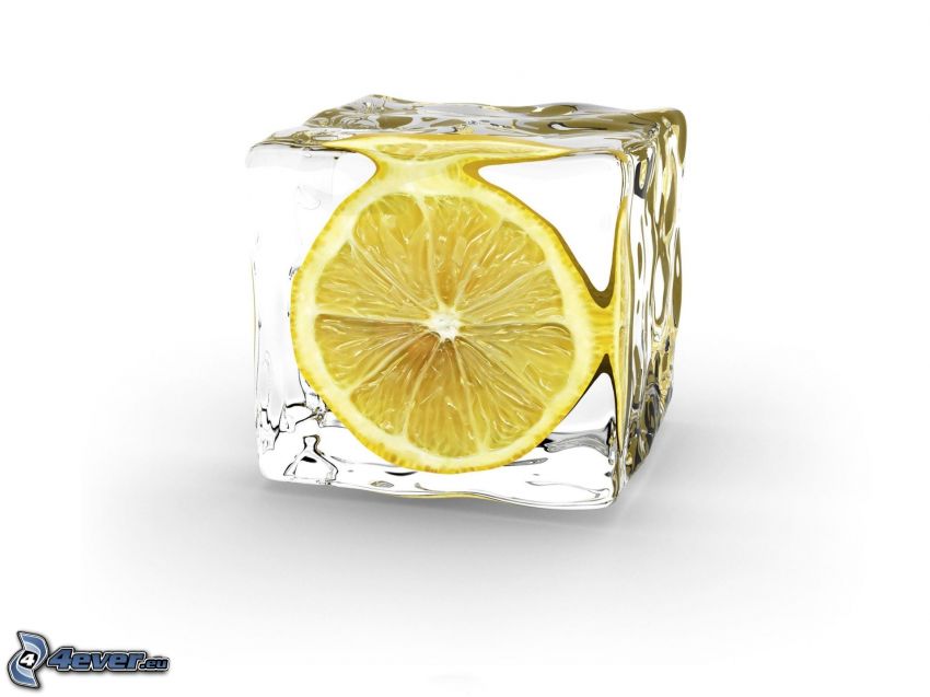 limón, cubito de hielo