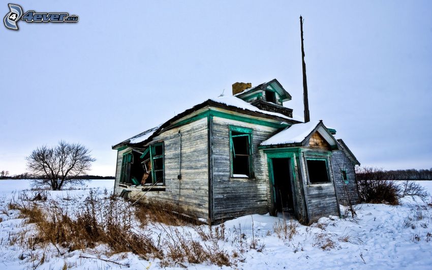 casa abandonada, casa de campo, antiguo edificio, nieve