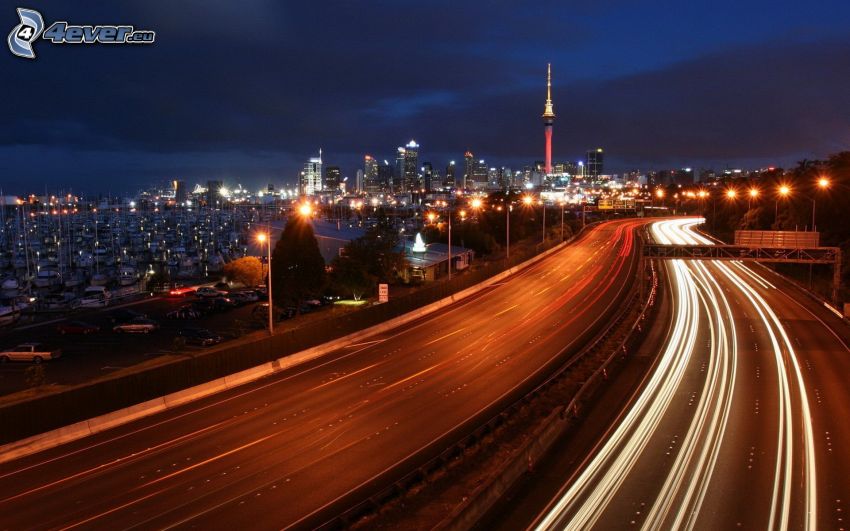 carretera en noche, Melbourne, ciudad de noche