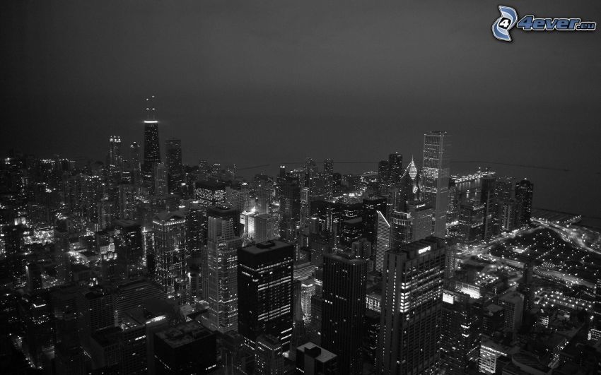 Chicago, rascacielos, ciudad de noche