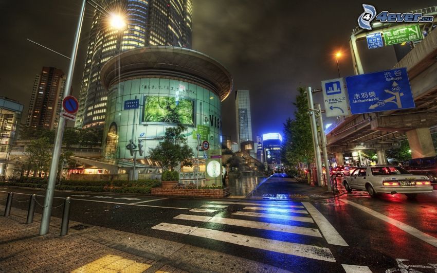 ciudad de noche, calle, HDR