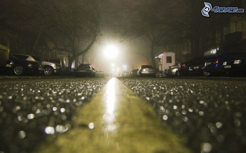 ciudad de noche, coches, camino
