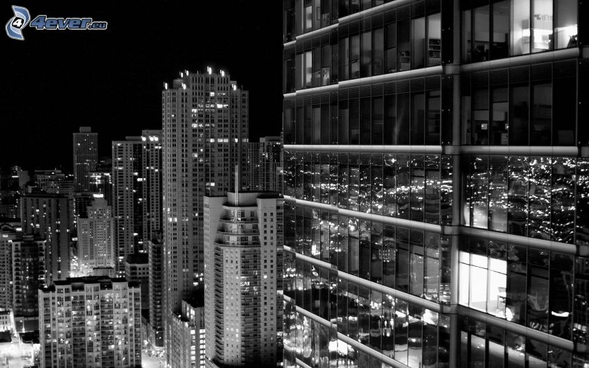 ciudad de noche, rascacielos