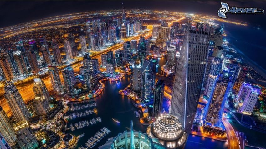 Dubái, ciudad de noche, HDR