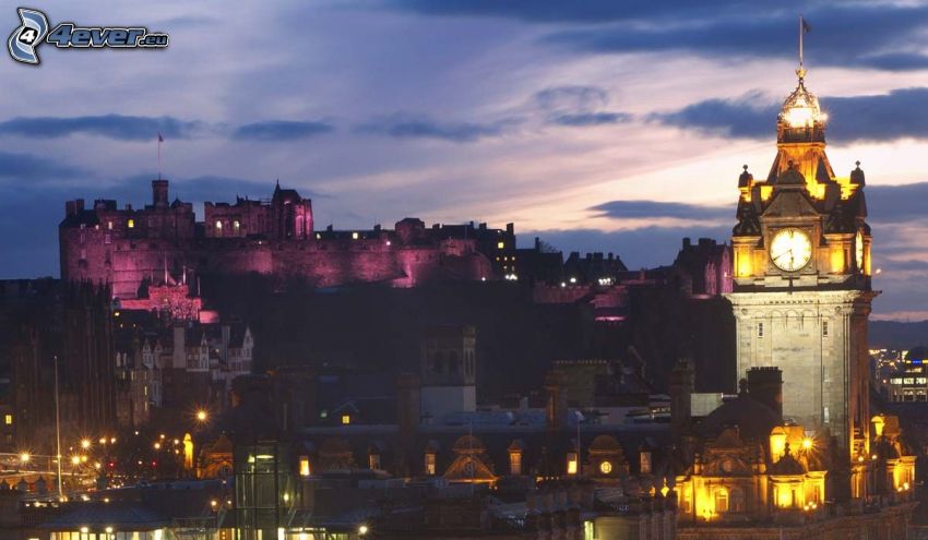 Edimburgo, Castillo de Edimburgo, ciudad de noche
