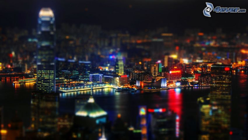 Hong Kong, ciudad de noche, diorama